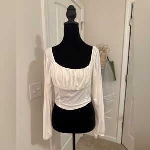 Elegant Cream Long Sleeve Women's Top